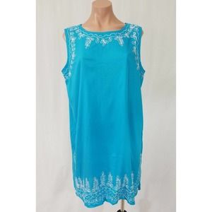 Backwoods turquoise embroidered tunic dress cover up size L